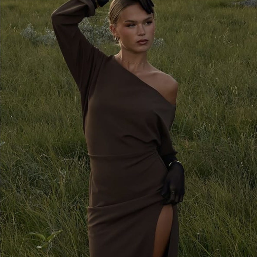 Chocolate Brown Ruched Bodycon Maxi Dress